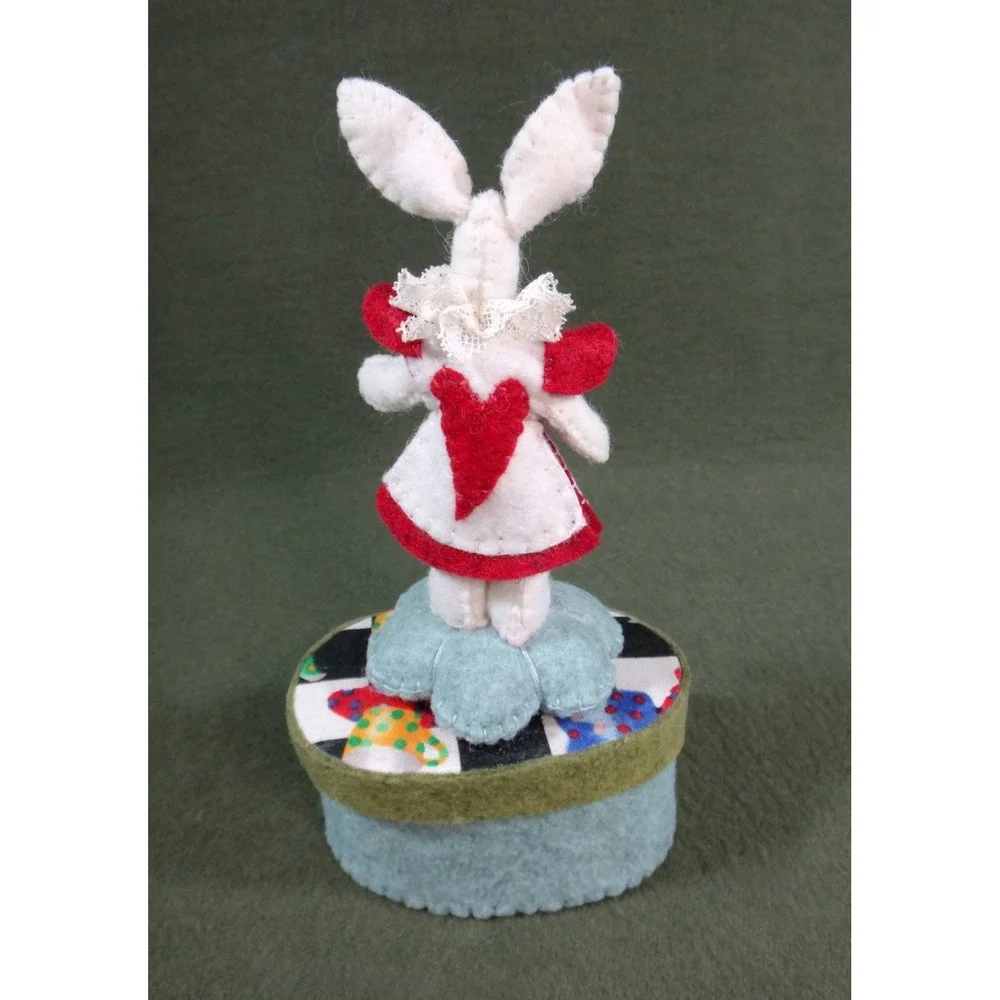 UNUSUAL felt pin cushion White Rabbit trinket box HANDCRAFTED
